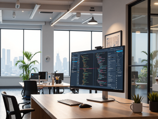 GM游戏开发团队工作场景，办公室环境，多个工作人员讨论项目，电脑屏幕显示GM游戏界面，现代办公氛围